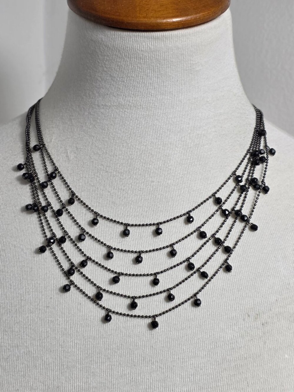 Premier Designs Parisian Multi-Strand Necklace Gunmetal Gray & Black Beads